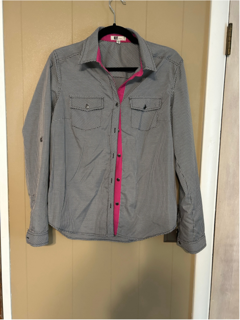 KUT from the Kloth Women’s Button Down Shirt Size M Black White Gingham
